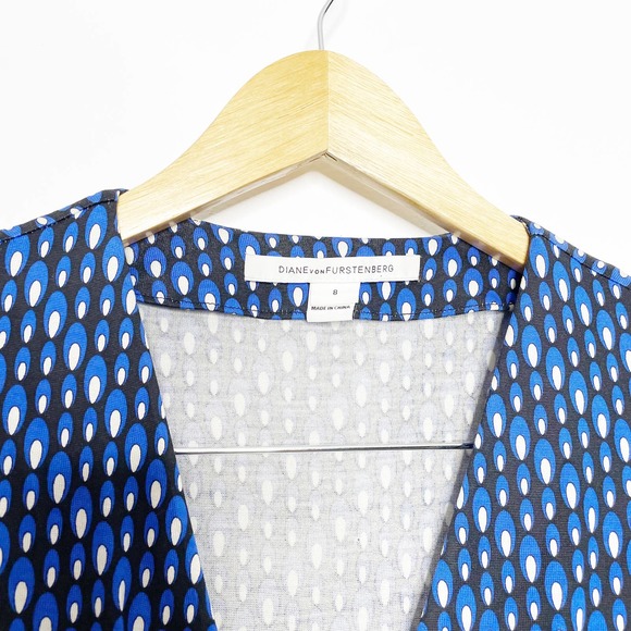 Diane Von Furstenberg Blue Printed Silk Irina Wrap Dress blue DVF womens us 8 - Picture 5 of 10